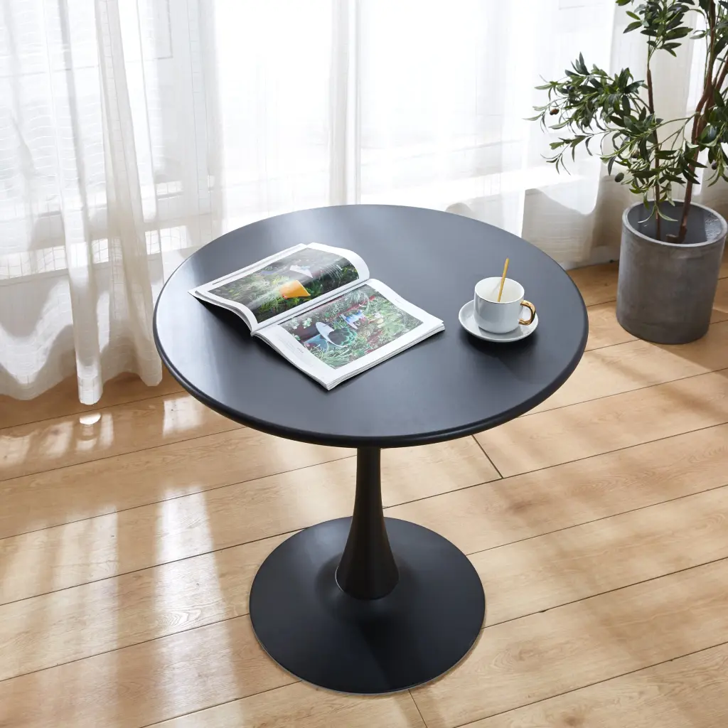 Modern Black Round Dining Table 31.5" Diameter Solid Metal Base Coff w1311 artisan furniture