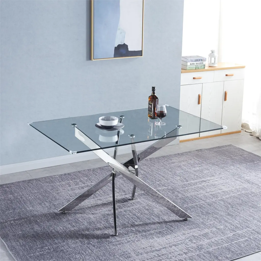 Modern Glass Table Dining Room Kitchen 0.39 Inch Thick Tempered Glass Dining Table w1311 artisan furniture