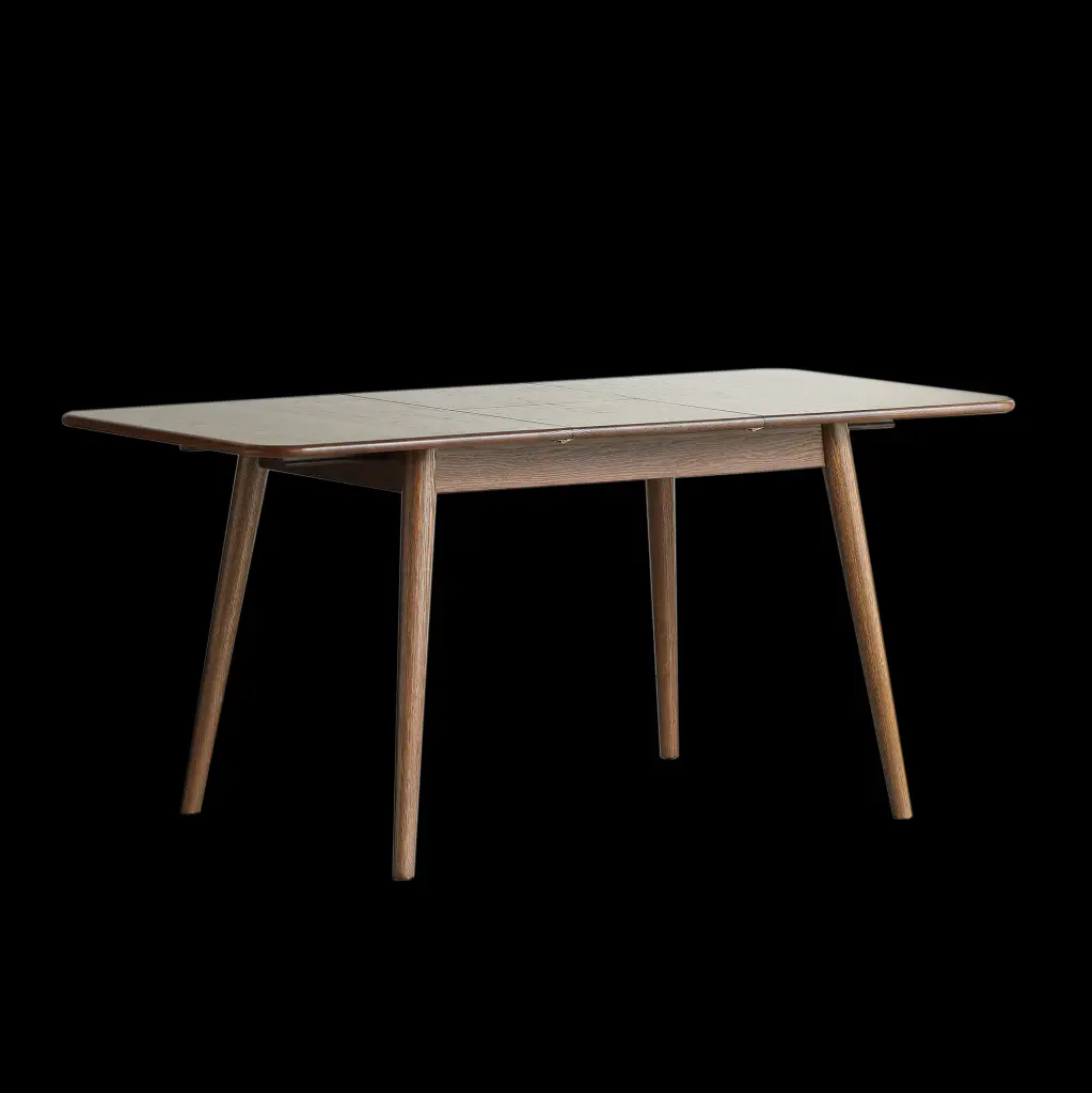 Walnut Color Solid Oak Round Corner Diagonal Leg Telescopic Table 1.2 Meter yeswood furniture store