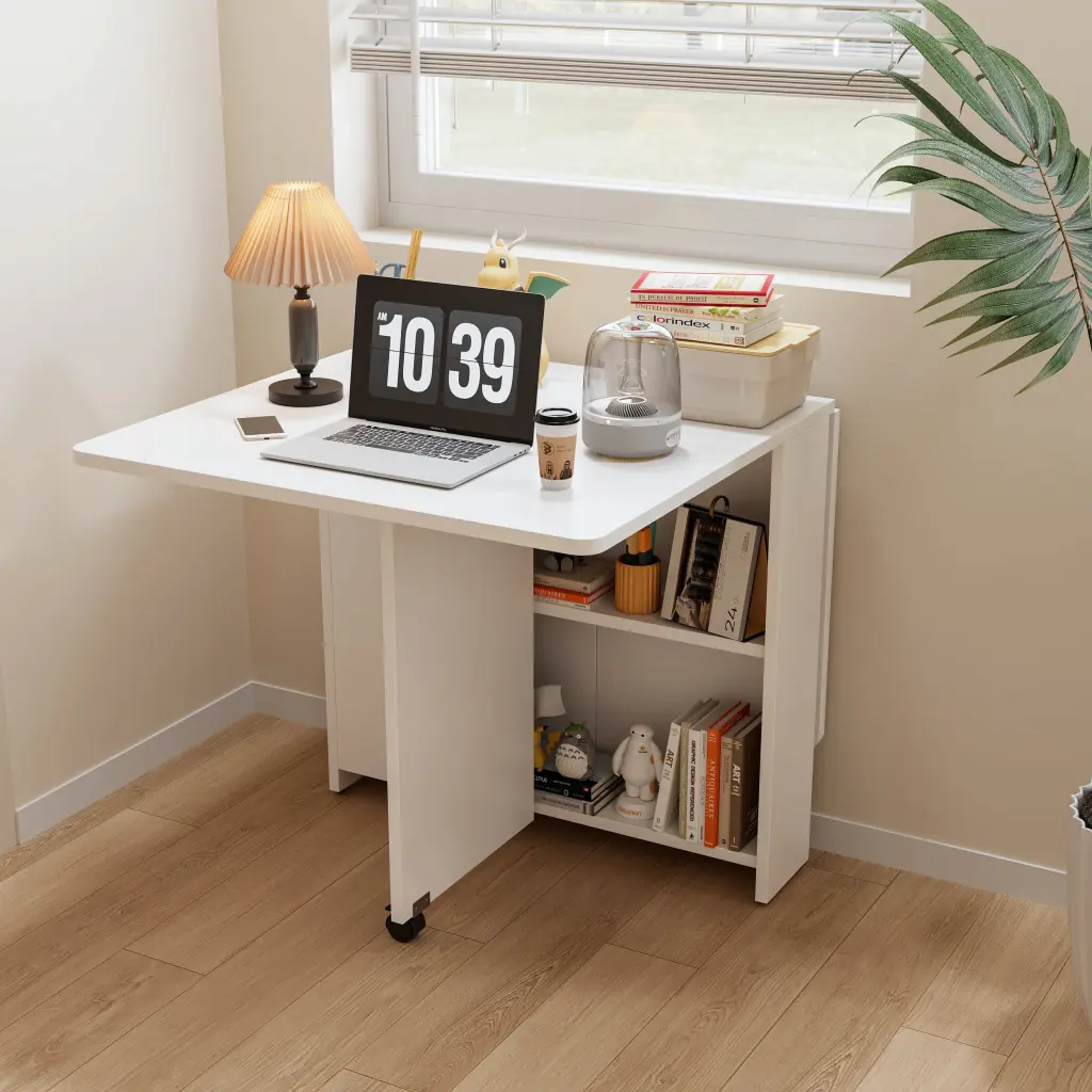 2407 White Foldable Dining Table Fully Unfolded 51.18 Inches Space Saving ylf fff