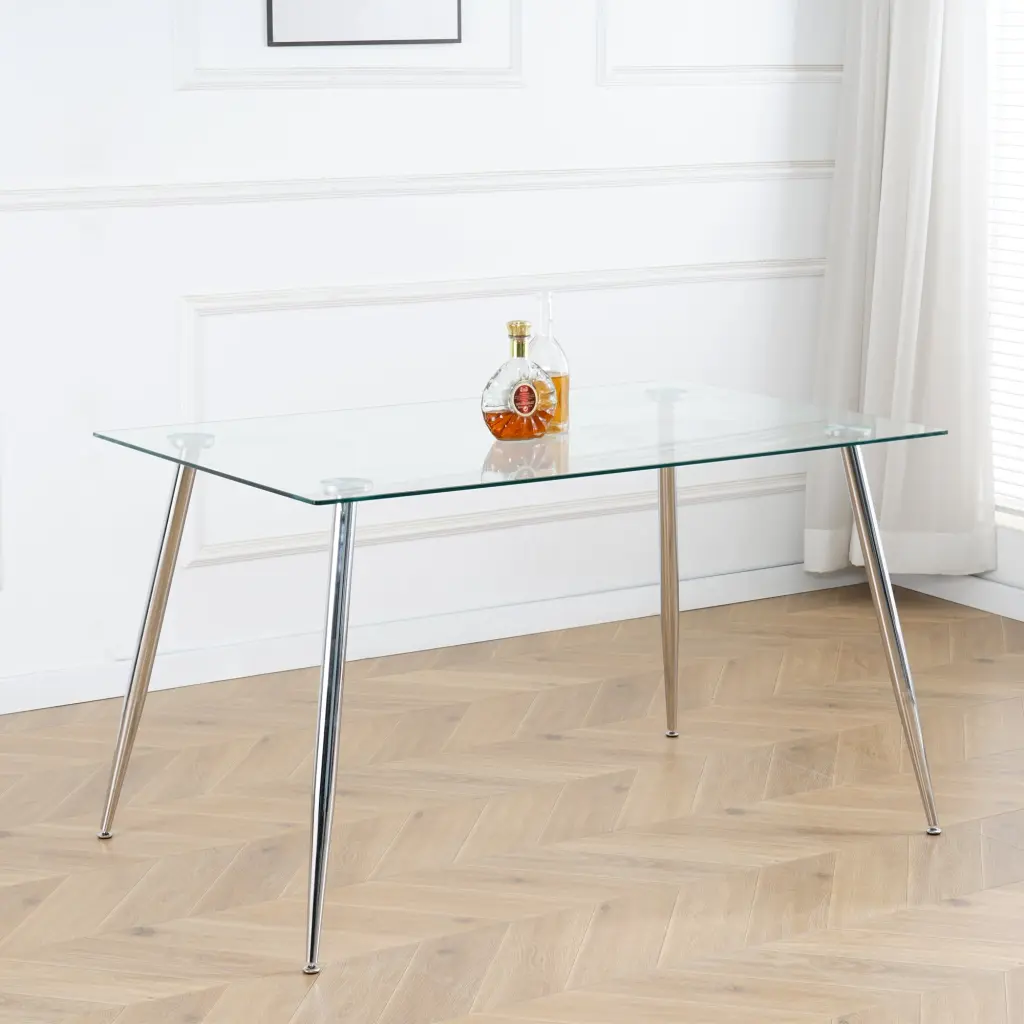 Modern Kitchen Glass Dining Table 51 Inch Rectangular Tempered Glass Table Chairs youngmagic