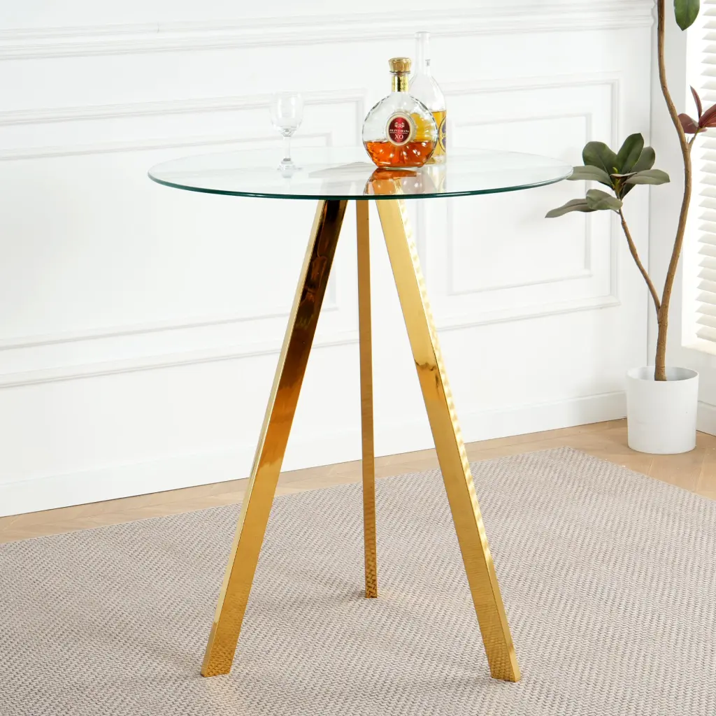 Modern Kitchen Glass Dining Table Round Tempered Glass 31.5" Bar Table - Contemporary Breakfast Table youngmagic