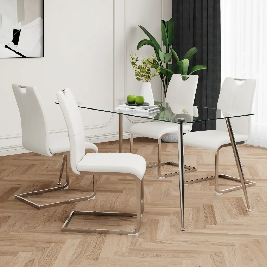 Modern Rectangular Glass Dining Table Solid Tempered Glass Top youngmagic