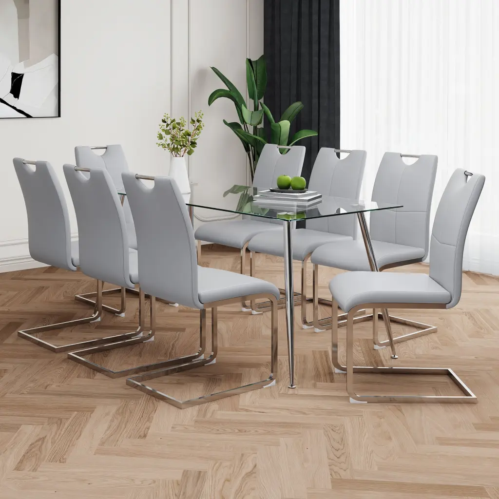 Modern Rectangular Tempered Glass Dining Table Effortless Style youngmagic