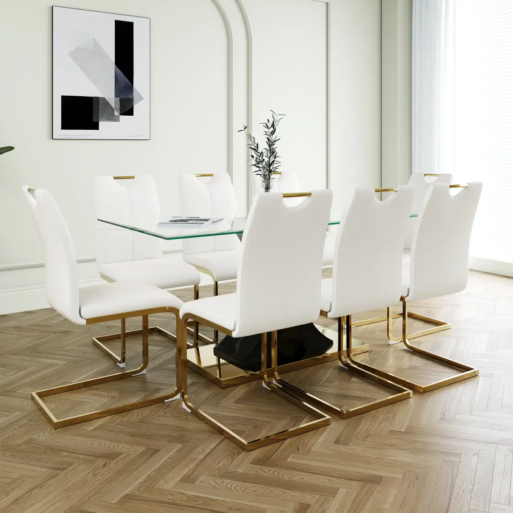 Modern Style Glass Dining Table Elegant Transparent Design Solid Support youngmagic
