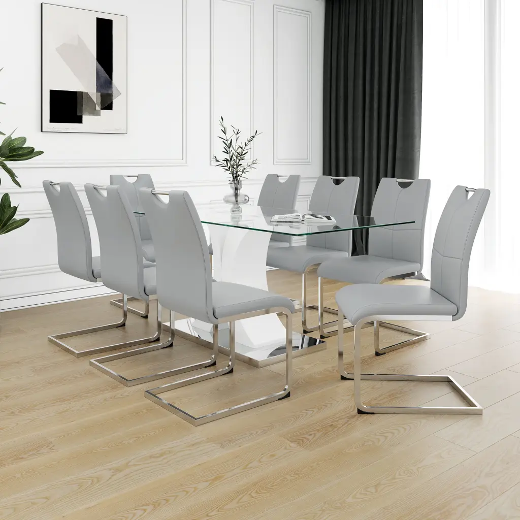 Modern Style Glass Dining Table Elegant Transparent Design Solid Support Kitchen Furniture youngmagic