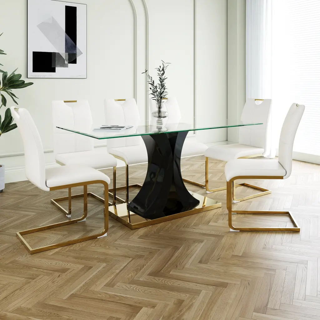 Modern Style Glass Dining Table Elegant Transparent Design Solid Support youngmagic