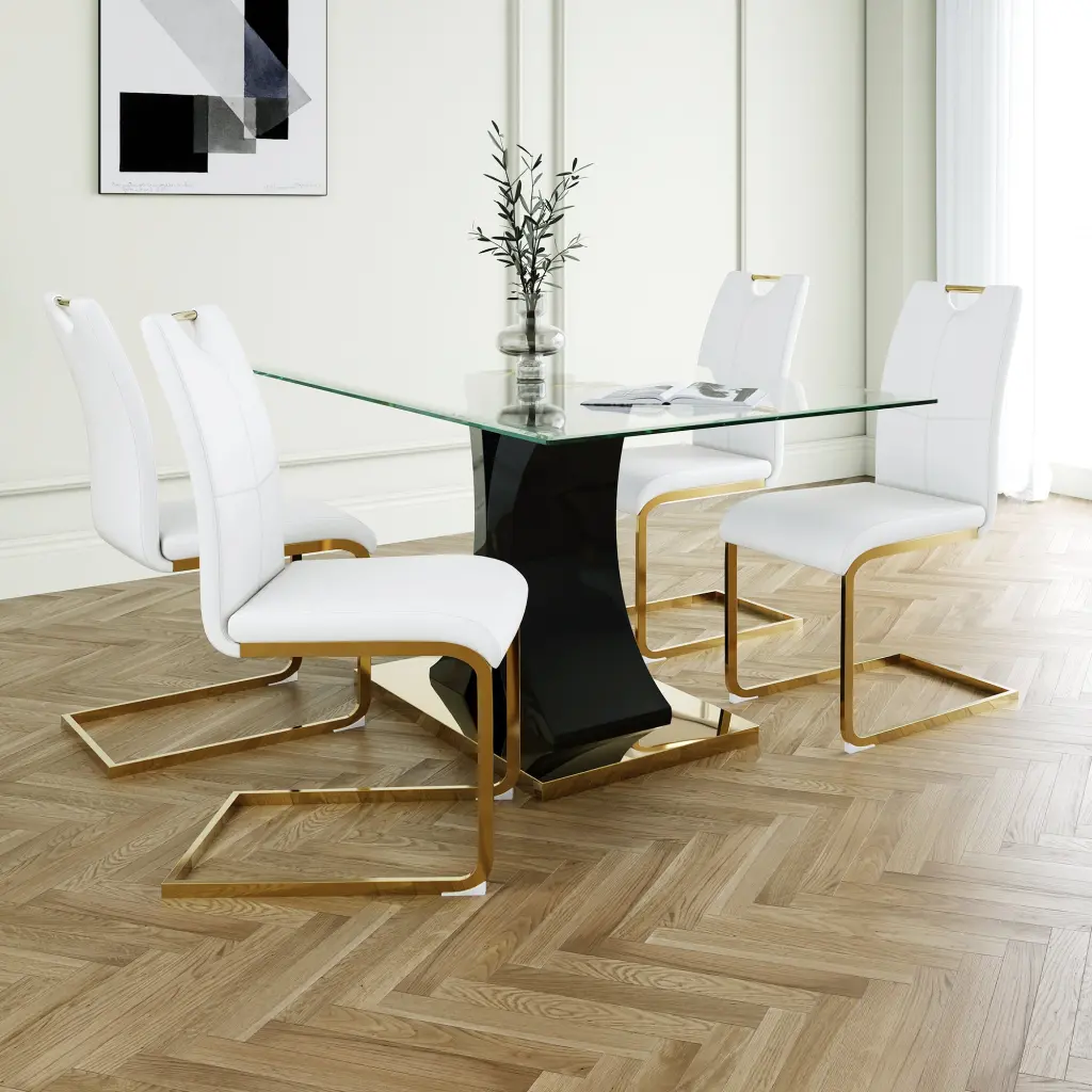 Modern Style Glass Dining Table Elegant Transparent Design Solid Support youngmagic