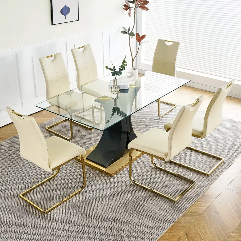 Modern Style Glass Dining Table Elegant Transparent Design Solid Base youngmagic