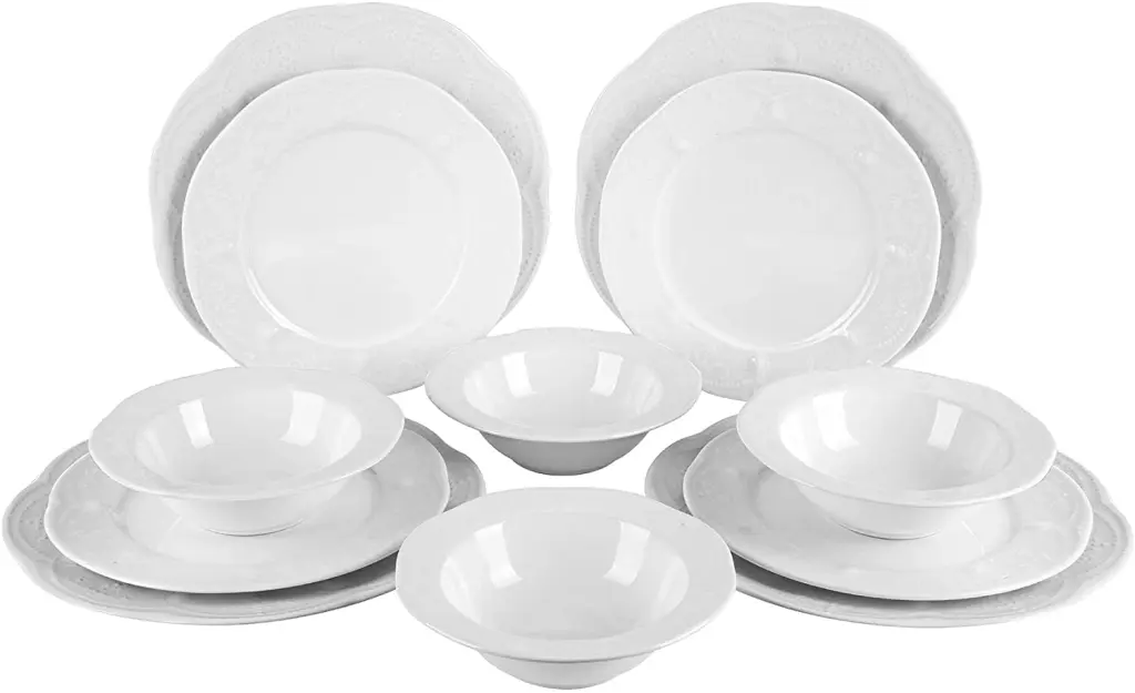 Fulya 12 Pieces Dinnerware Set White Porcelain Everyday Use furnia