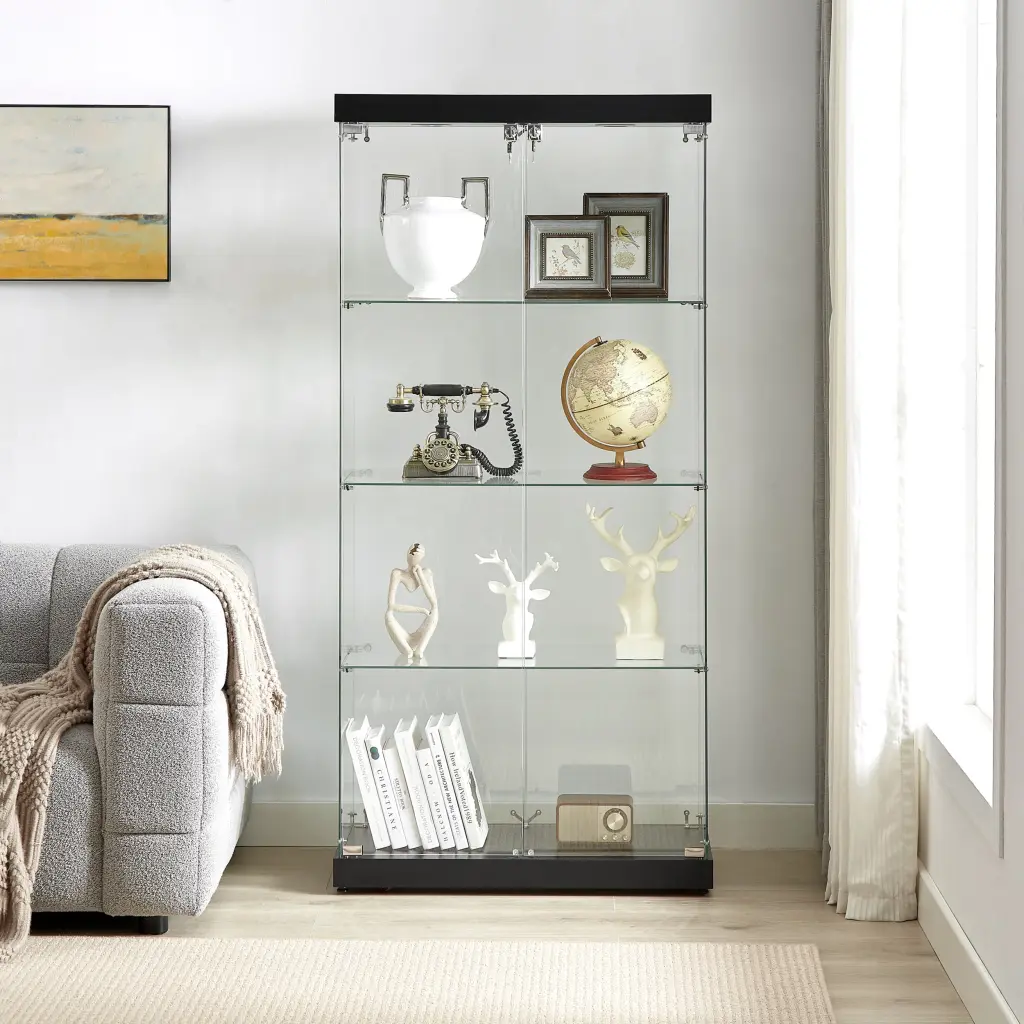 4 Tier Glass Presentation Cabinet Double Doors and Four Partitions cz store