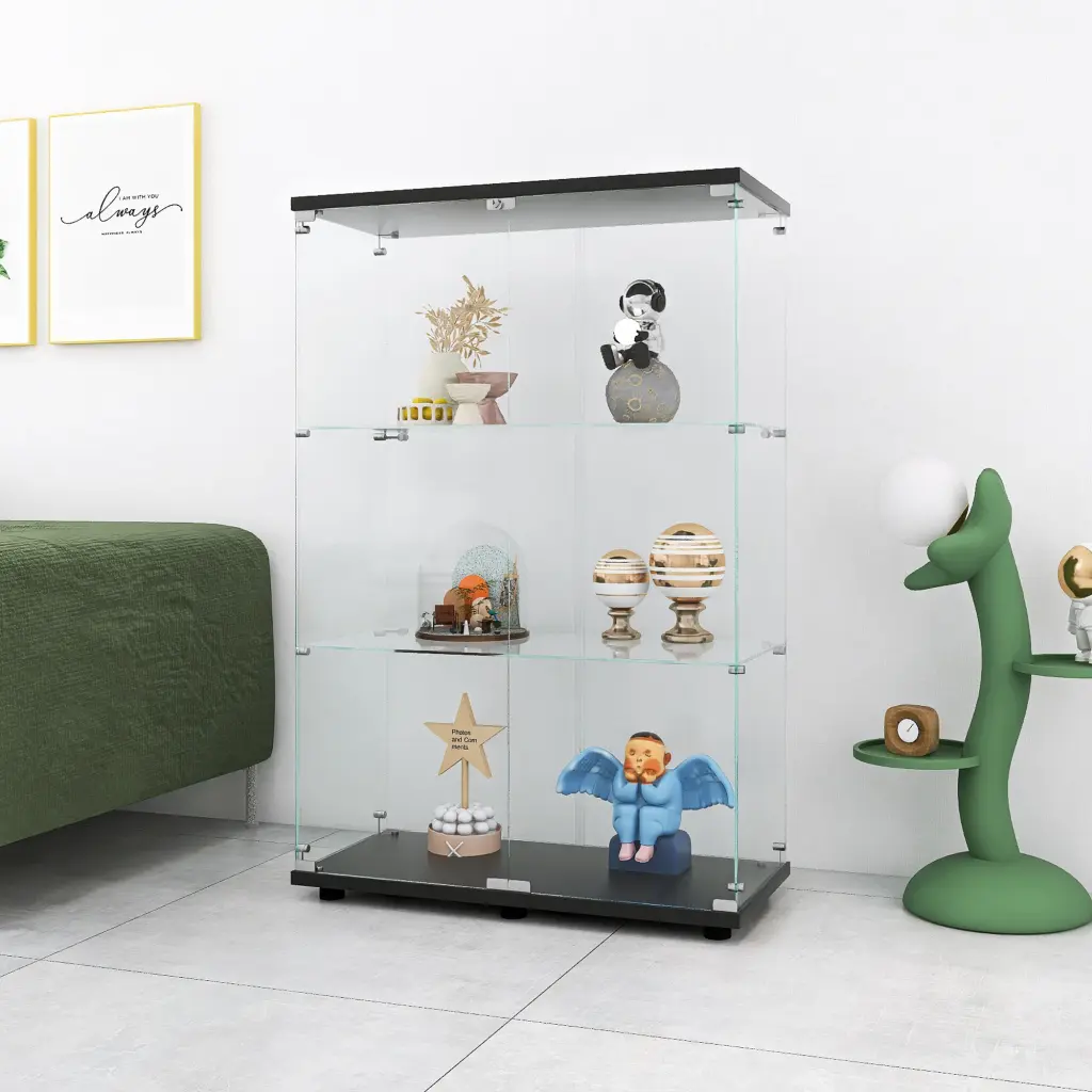 Two Door Glass Presentation Cabinet 3 Shelves Floor Standing fly