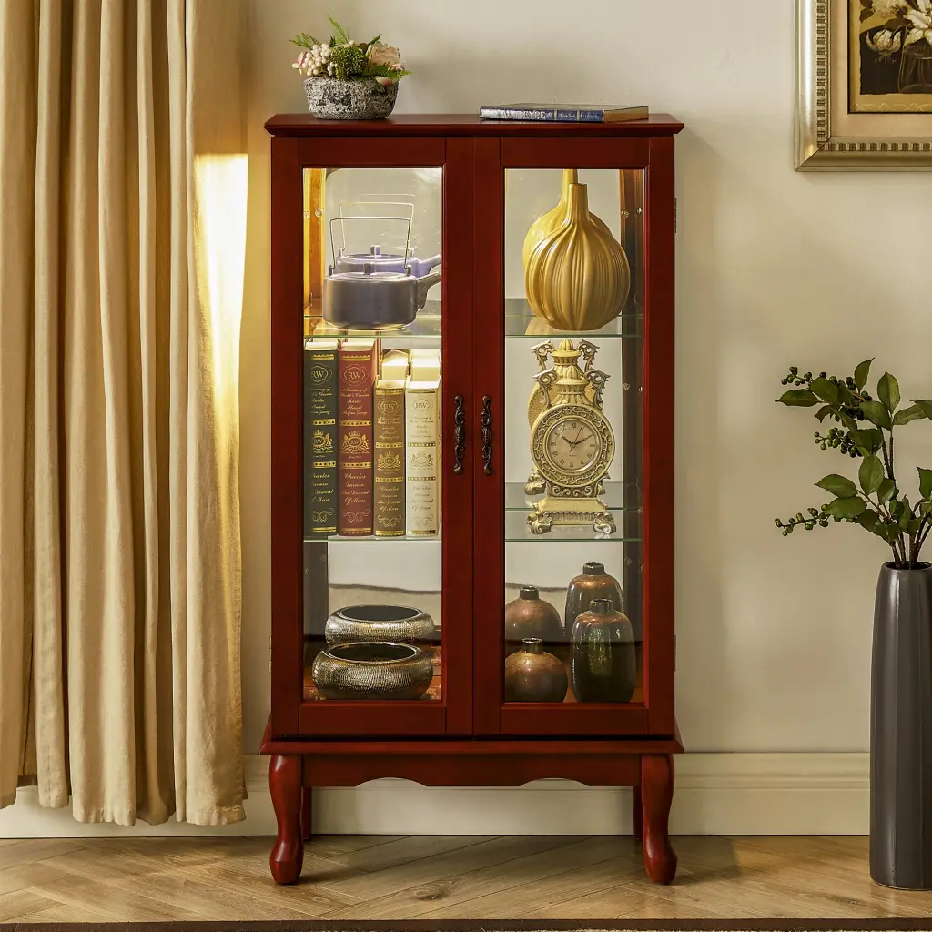Curio Cabinet Lighted Display Cabinet Adjustable Shelves And Glass Doors harmony