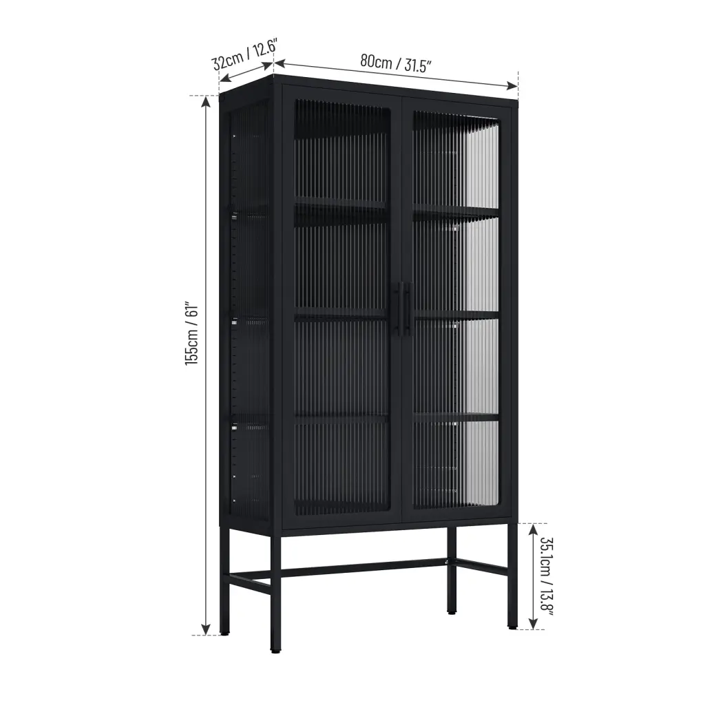 Double Glass Door Storage Cabinet Adjustable Shelves And Feet Modern Display Cabinet Living Room or Office rnb