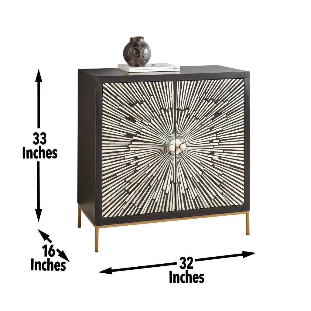 Amika 2 Door Sunburst Bone Cabinet Black Wood Storage Furniture steve silver furniture