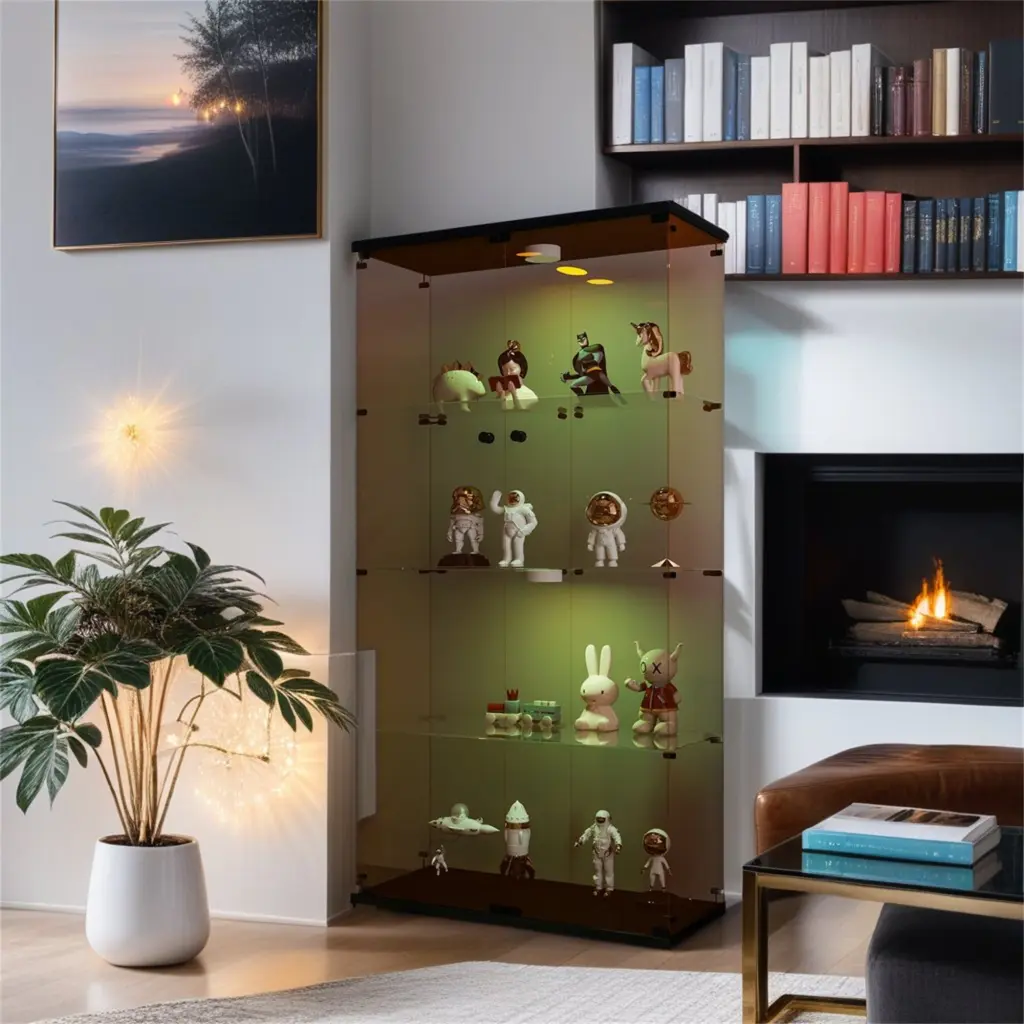 Lighted Two Door Glass Cabinet 4 Shelves Display Showcase Home Decor uni-home