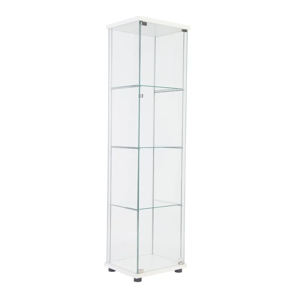 One Door Glass Cabinet 4 Shelves Display and Presentation White uni-home