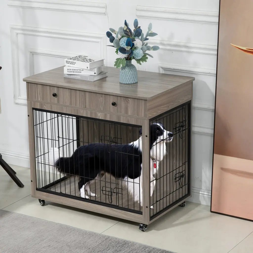 Dog Crate Furniture Wooden Dog Crate End Table 38.4 Inch Dog Kennel hortus oasis
