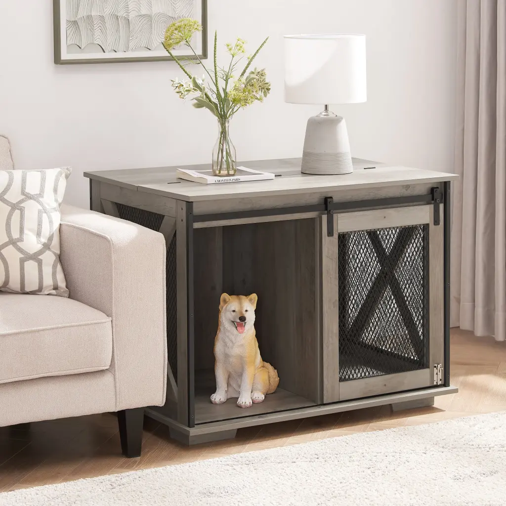 Farmhouse Dog Cage Crate Furniture Sliding Barn Door Pet Kennel Modern Design wande furniture