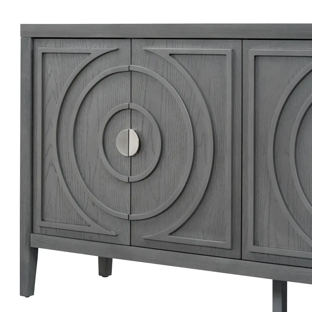 Retro Sideboard Door Circular Groove Design Round Metal Handle Vintage Style trexm
