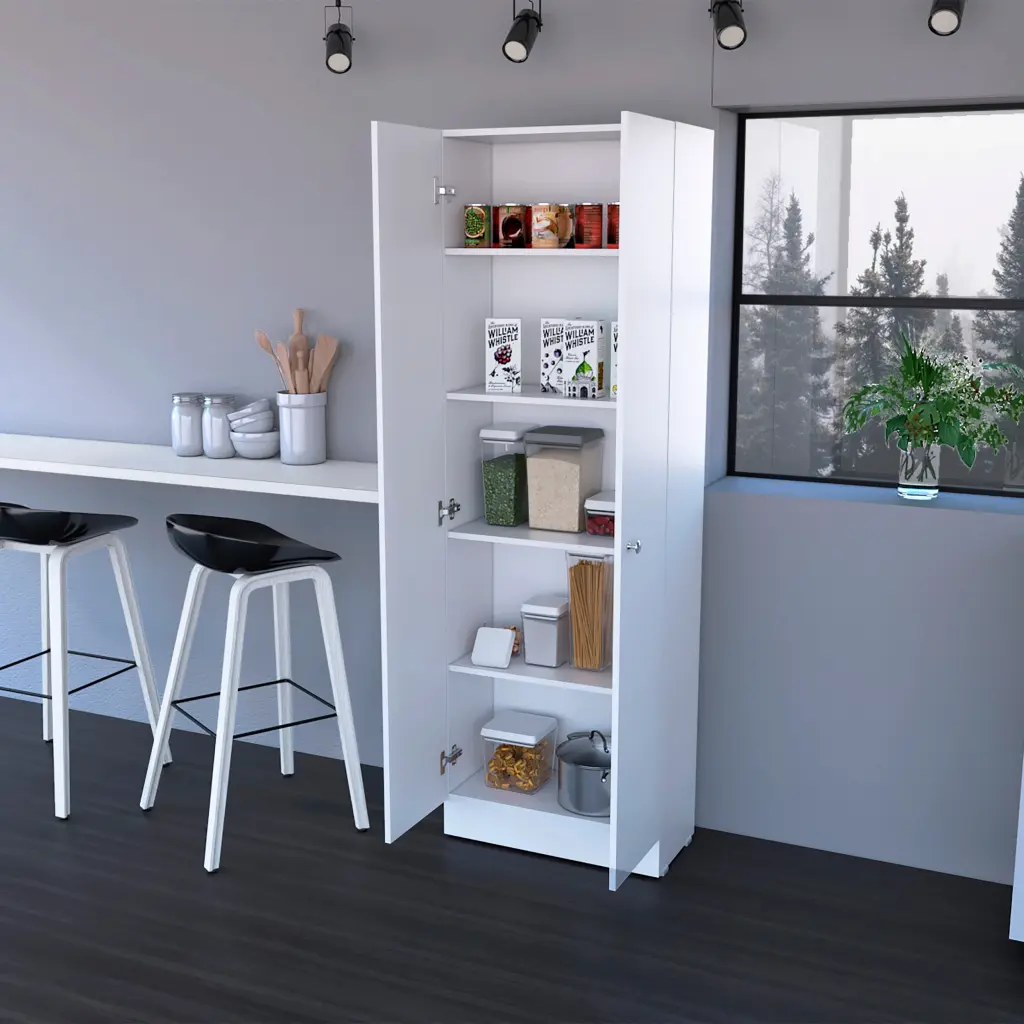 Storage Cabinet Pipestone Double Door White Finish White Particle Board treevol furniture
