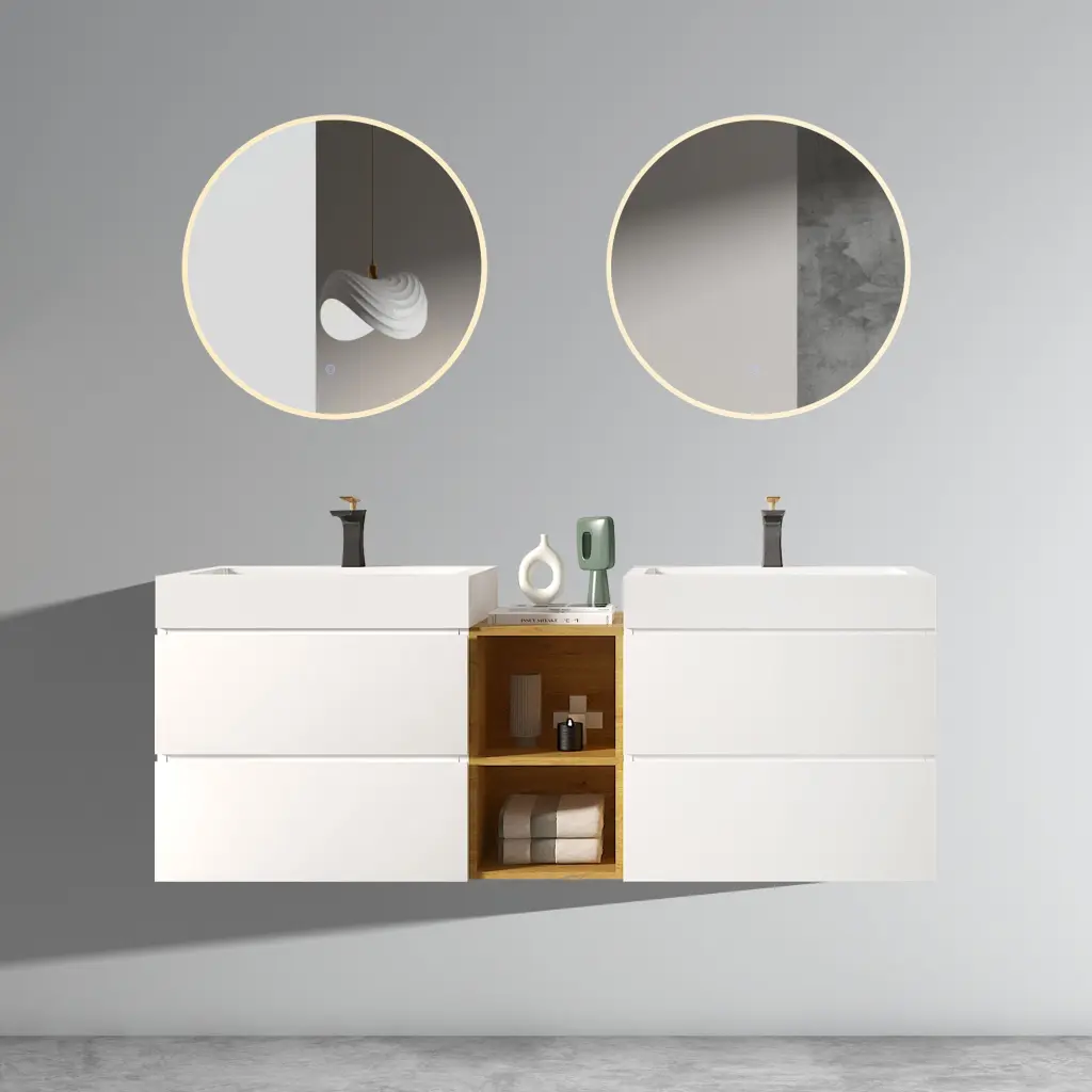 U062 Alice 60 Inch White Bathroom Vanity Double Sinks - Modern Bathroom Storage abay home