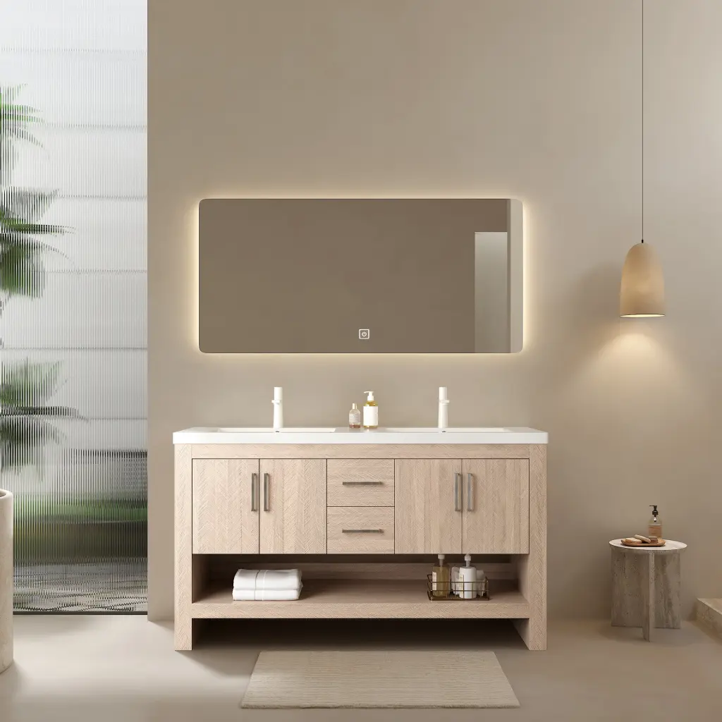 Lucci 60 Inch Bathroom Vanity 2 Sinks Freestanding Plywood Storage Cabinet anicco lab