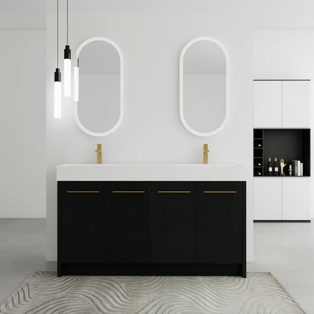 60 Inch Freestanding Bathroom Vanity Resin Double Sink Soft Closing Doors g-lemon