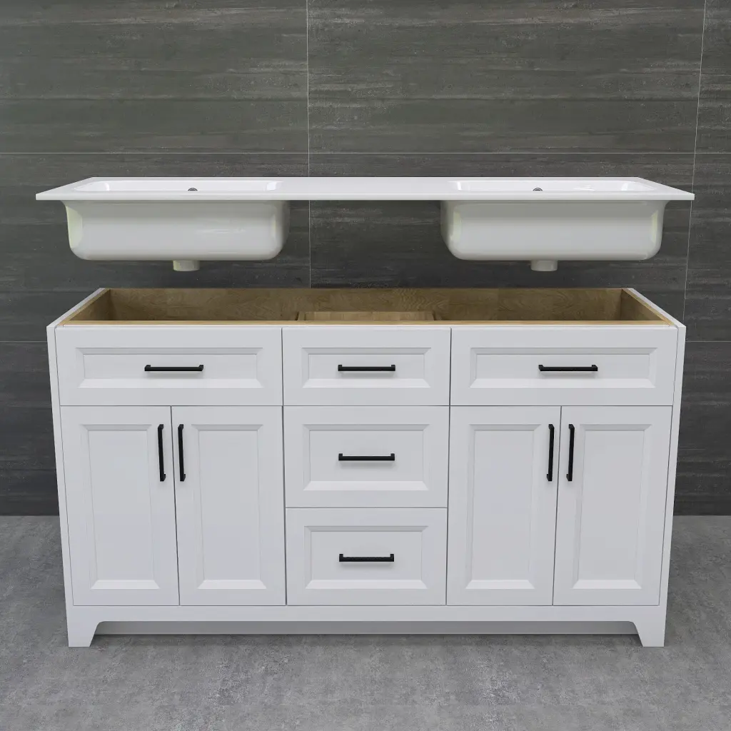 Solid Wood 60 Inch Bathroom Vanity Double Sink Combo Modern Vanity Storage w995 bestgo