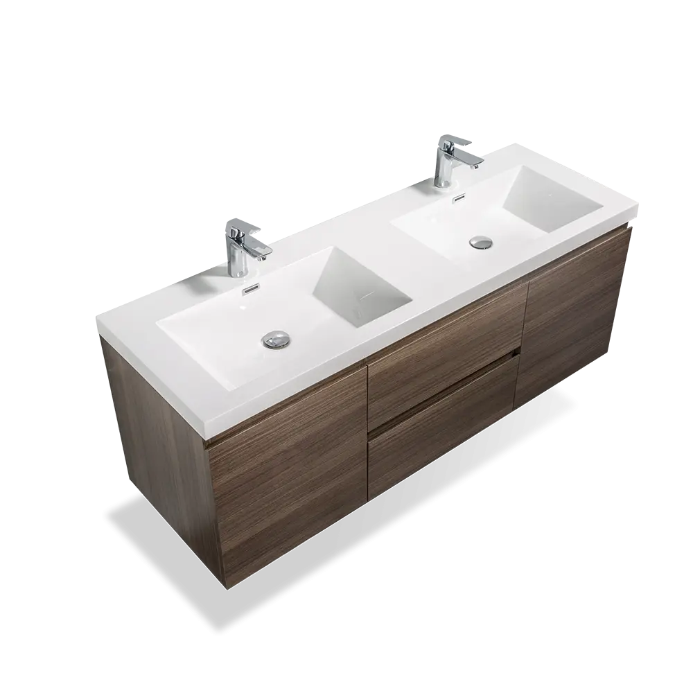 59 Inch Wall Mounted Double Bathroom Vanity Rosewood White Solid Surface bathininc