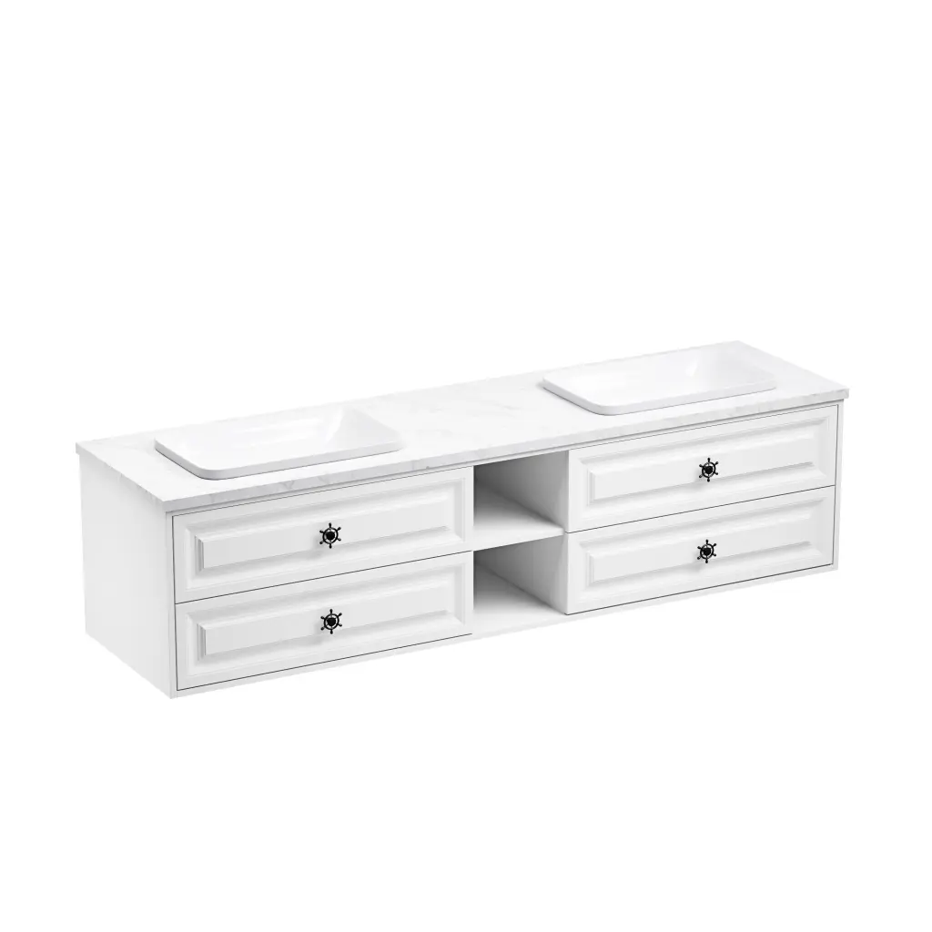 84In W X 23In D X21In H Double Bath Vanity White Carrara Marble Top rnb