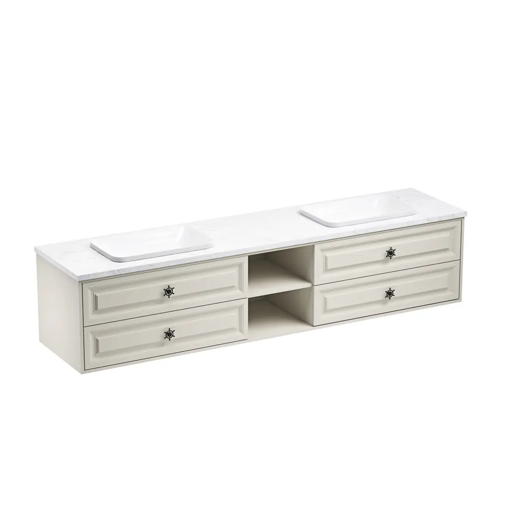 96In W X 23 D X21 H Double Bath Vanity White Carrara Marble Top rnb
