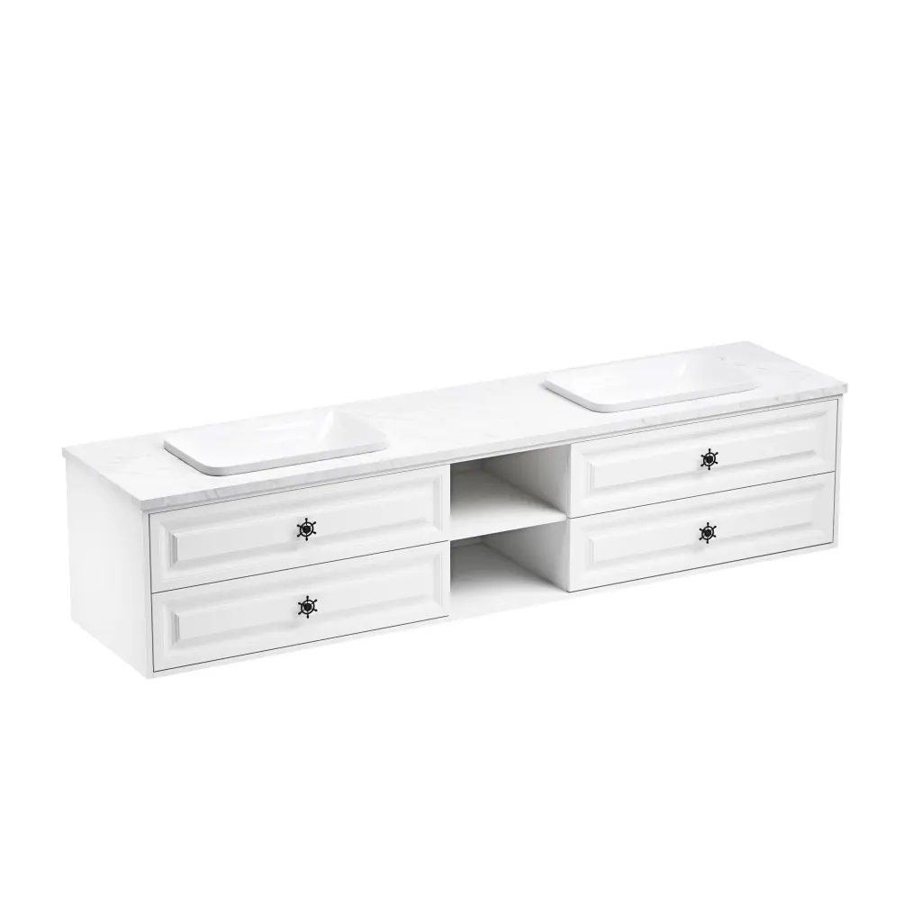96 Inch Double Bath Vanity White Carrara Marble Top and 2 Sinks rnb