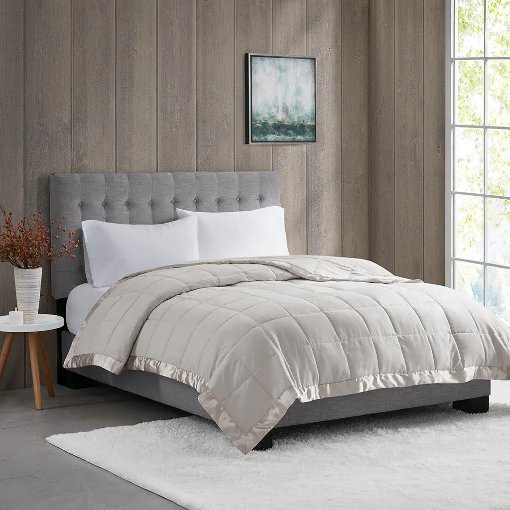 Featherweight Down Alternative Blanket Satin Trim Grey Polyester jla