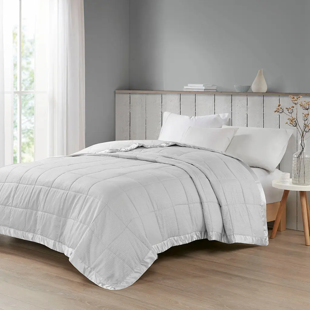 Oversized Down Alternative Blanket Satin Trim Grey Cotton jla
