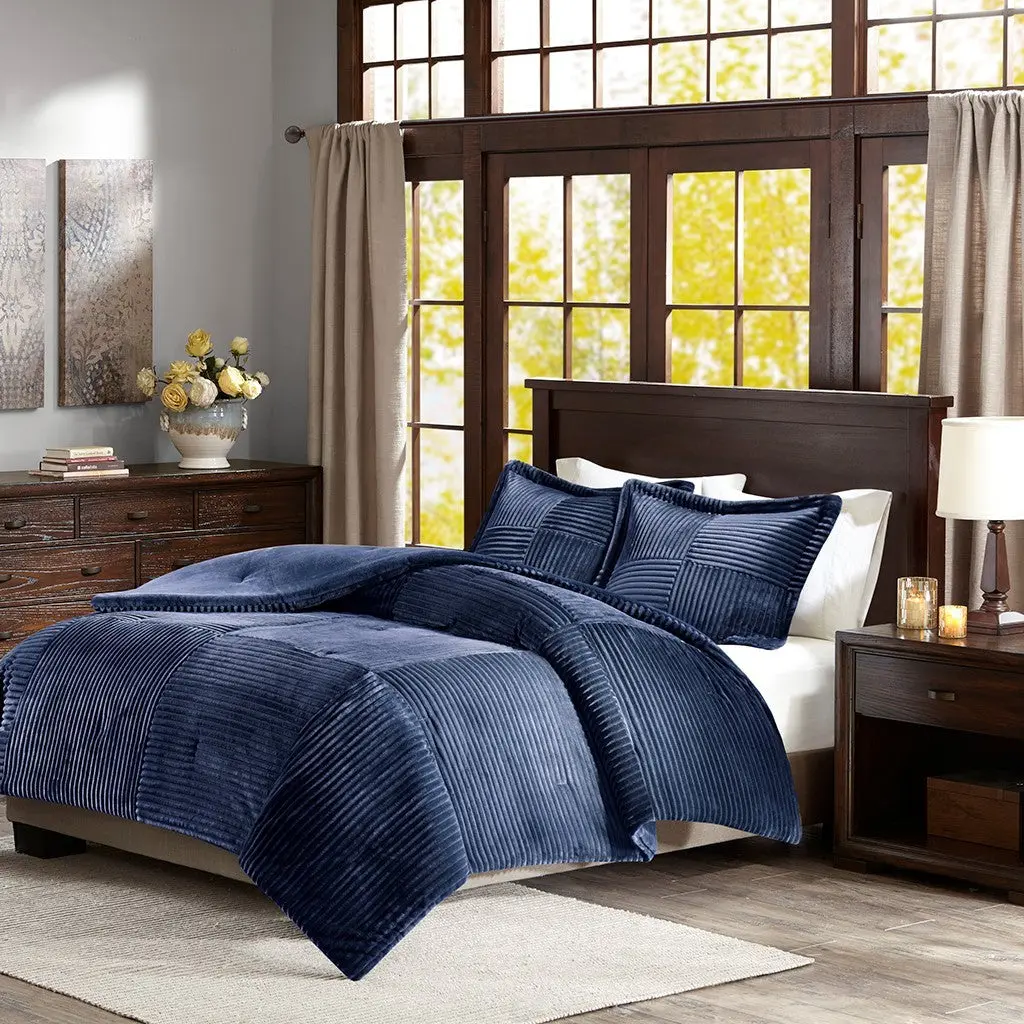 Plush Down Alternative Easeer Set King Size Navy Polyester Bedding jla
