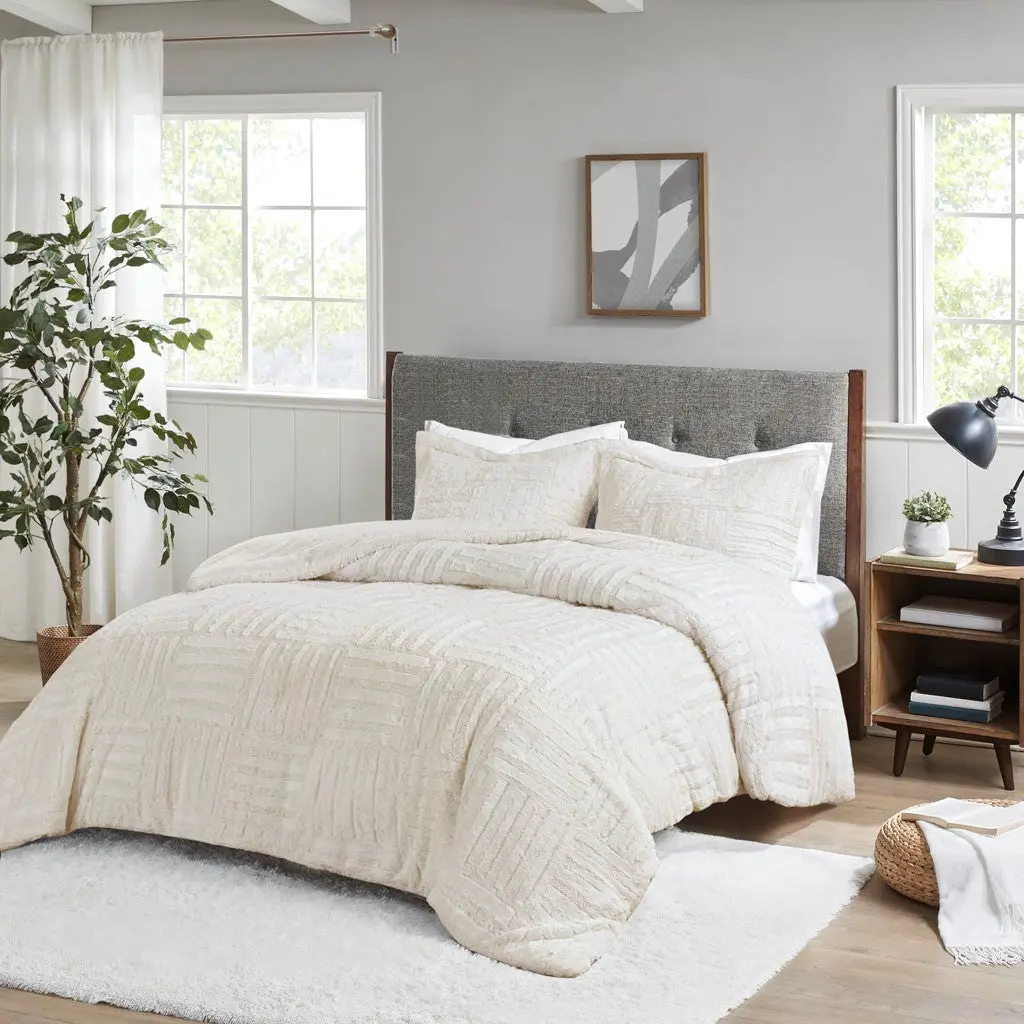 Fur Down Alternative Easeer Mini Set King Size Ivory Faux Fur Comforter jla