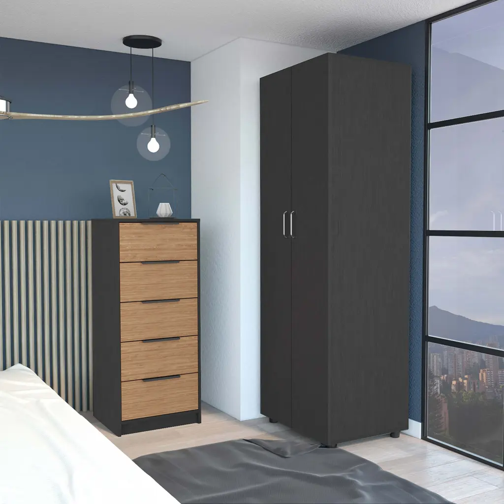 2 Piece Bedroom Set London Armoire and Egeo 5 Drawer Dresser Black Finish depot e-shop