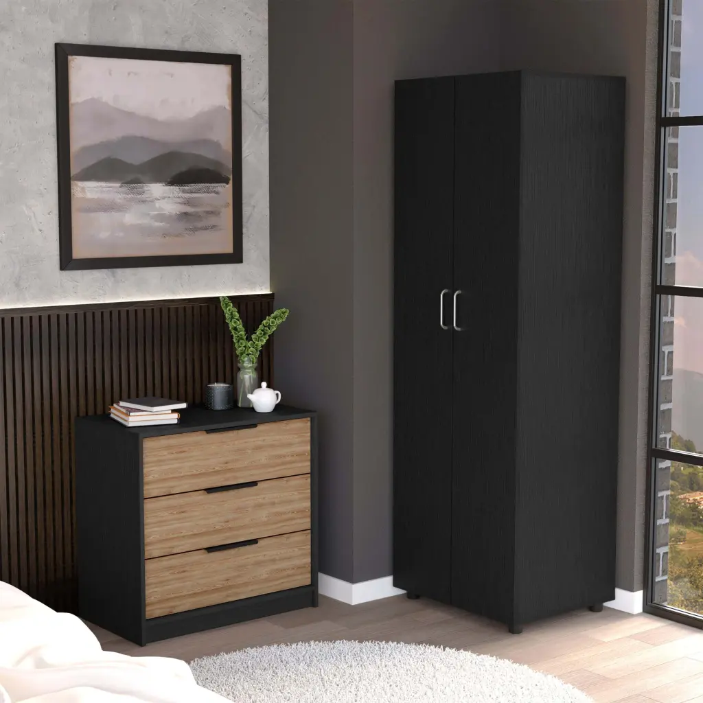 2 Piece Bedroom Set London Armoire Egeo 3 Drawers Dresser Black Pine Furniture rta mubles colombia