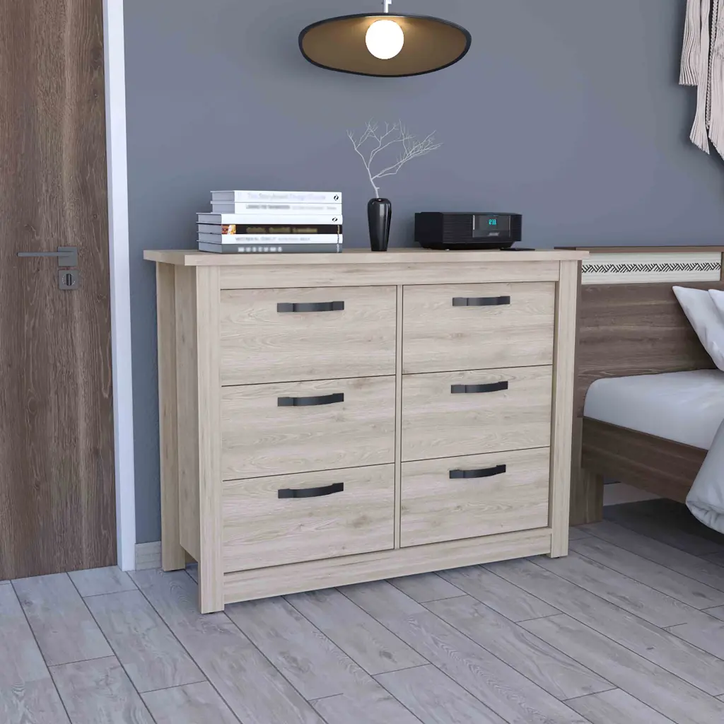 Becca 6 Drawer Double Dresser Metal Hardware Light Gray Modern Chest rta mubles colombia