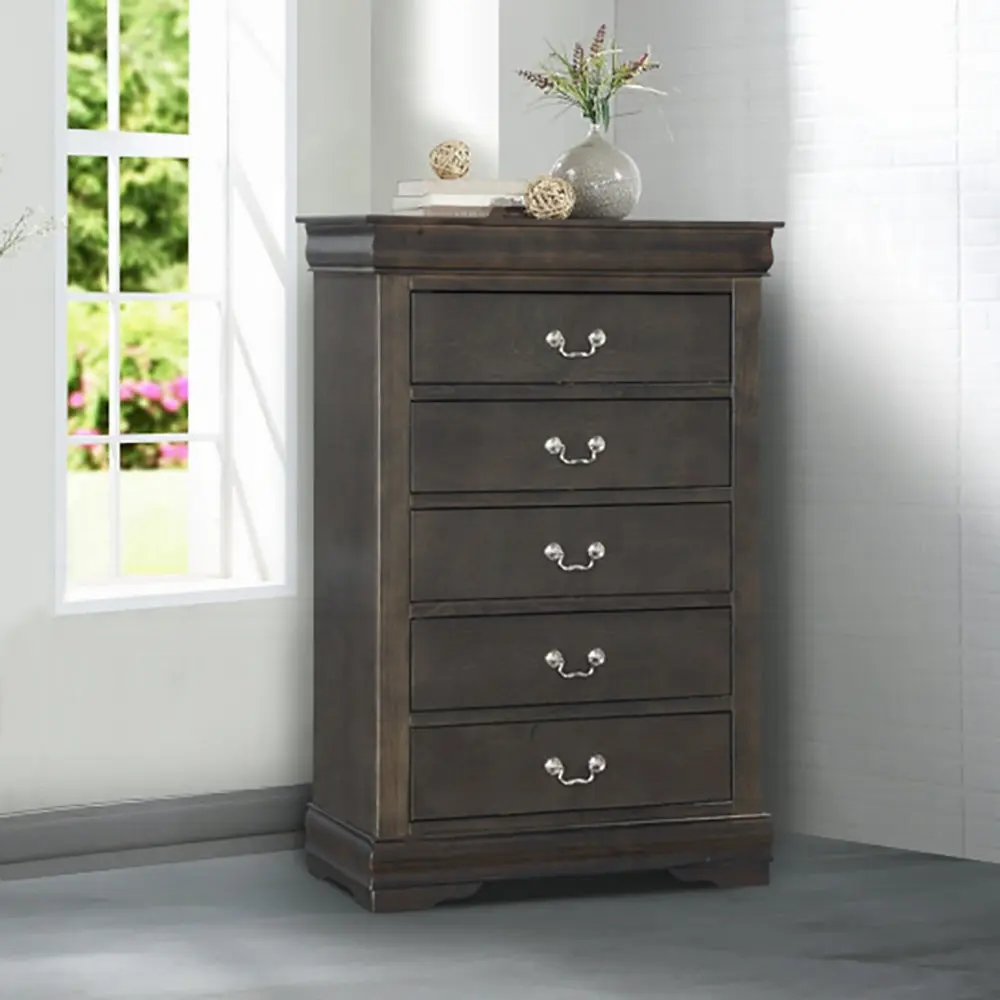 Dark Grey 5 Drawer Chest Metal Handles Particle Board Bedroom Storage furniture max