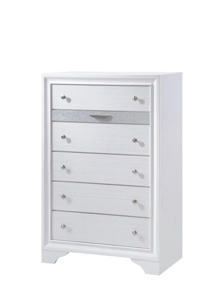 Matrix Traditional Style 5 Drawer Chest White Wood galaxy home furnishings