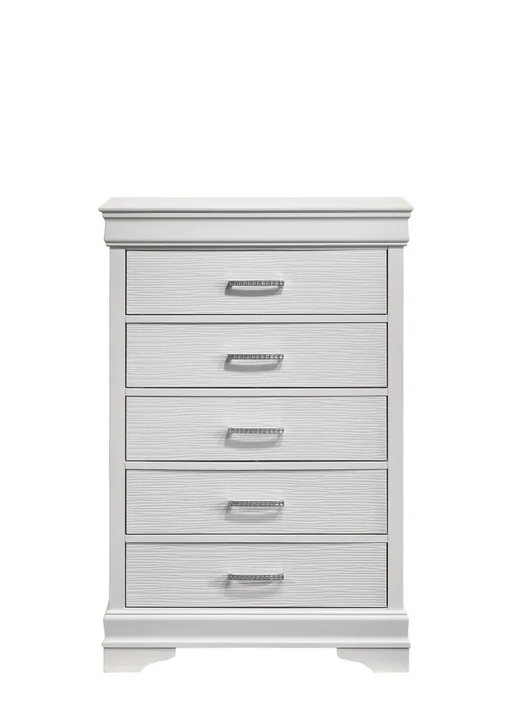 Modern Brooklyn 5 Drawers Chest Made Wood White White Bedroom galaxy home furnishings