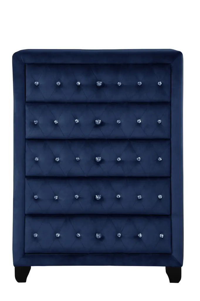 Sophia Modern Style Crystal Tufted Upholstery 5 Drawer Chest Finished galaxy home furnishings