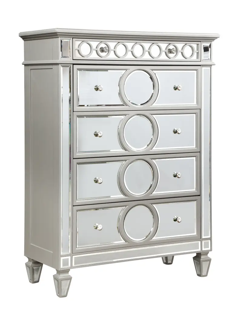 Symphony Modern Style Mirror Front 5 Drawer Chest Diamond Influenced Design galaxy home furnishings