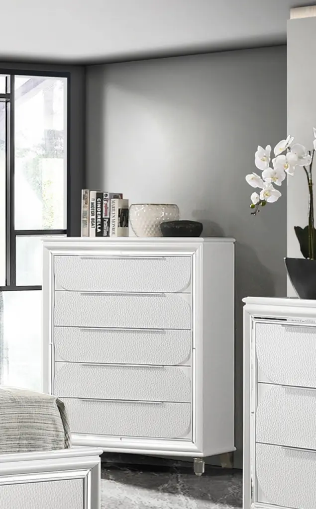 1Pc Modern Contemporary Chest Five Storage Drawers White Cream Finish kanepe