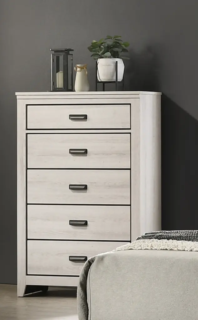 1Pc Rustic Contemporary Chest Beige White Finish Five Storage Drawers Vintage Bedroom Furniture kanepe