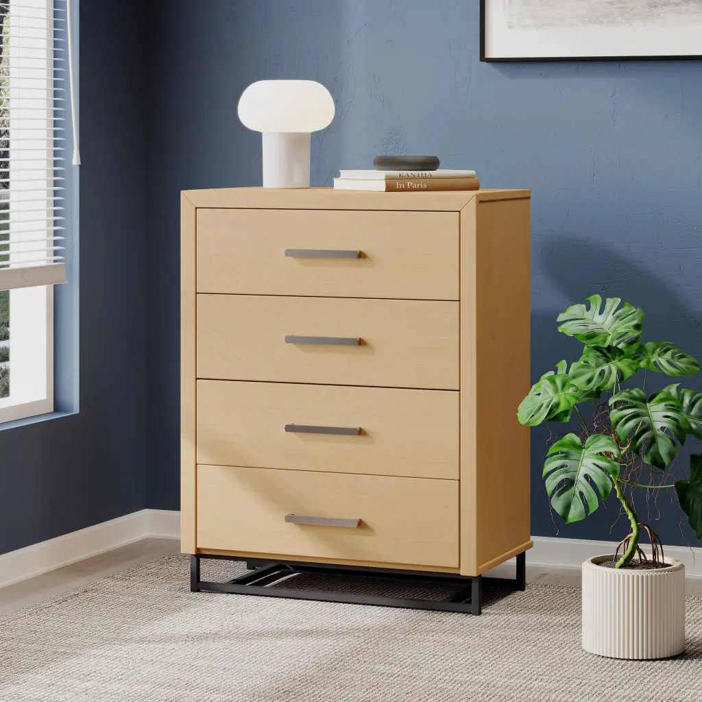 4 Drawer Chest Natural MDF Modern Bedroom Storage Furniture nh-sunfay