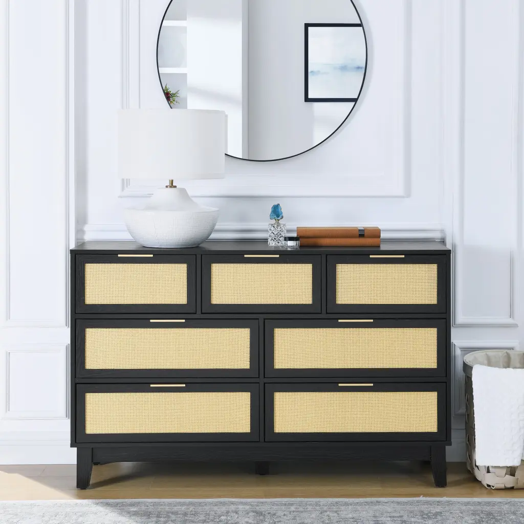 Bedroom 7 Drawer Dresser Rattan Modern Wooden Chest Drawers chuangyuan wood industry