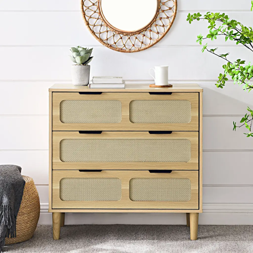 3 Drawer Dresser Modern Rattan Dresser Cabinet Wide Drawers chuangyuan wood industry